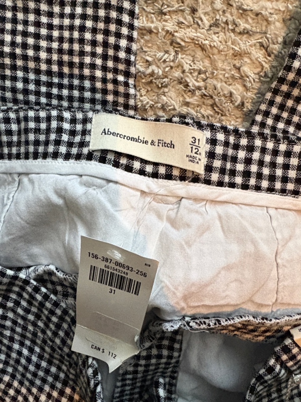 Abercrombie & Fitch Black & White Gingham Wide Leg Pants - Picture 4 of 4